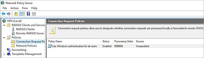 Screenshot of the NPS policy configuration